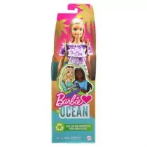 Sukienki i spódniczki dla dziewczynek - Barbie LOVES THE OCEAN (purpurowa kwiatowa sukienka z marszczeniem) GRB36 - grafika 1