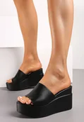 Klapki i japonki damskie - Czarne Klasyczne Klapki na Wysokim Koturnie i Platformie Azelinda - miniaturka - grafika 1