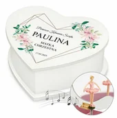 Pamiątka Pierwszej Komunii Świętej - Szkatułka na biżuterię w kształcie serca z pozytywką i nadrukiem dla - miniaturka - grafika 1