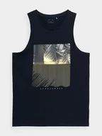 Koszulki męskie - 4F Męski Czarny tank top regular z nadrukiem w Palmy 100% Bawełna S - miniaturka - grafika 1