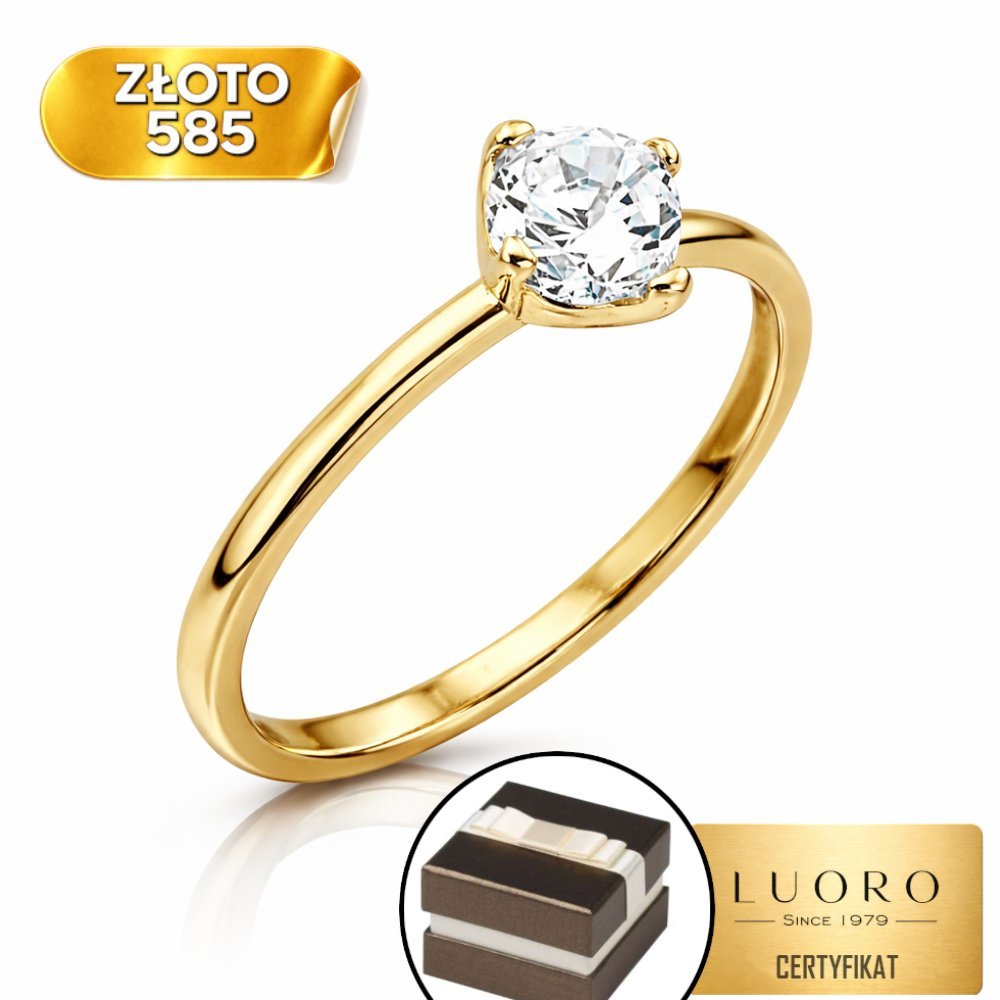 PIERŚCIONEK ZŁOTY 585 14K Z CYRKONIĄ W CZTERECH ŁAPKACH ELEGANCKI R10
