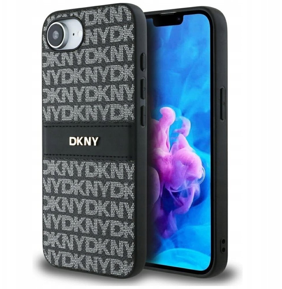 Etui DKNY Repeat Texture Pattern with Tonal Stripe do iPhone 16e czarny