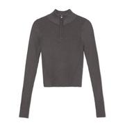 Swetry damskie - Cropp - Szary sweter z rozpinaną stójką - Bordowy - miniaturka - grafika 1