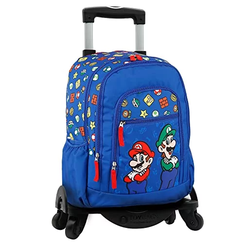 Super Mario i Luigi plecak szkolny + Toybags wózek na 4 kółkach obrotowych  - plecak z podwójną komorą i 2 kieszeniami z przodu - odblaskowe detale -  40 × 16 × 30 cm - Toybags - Ceny i opinie na Skapiec.pl