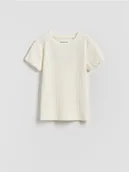 Koszulki dla dziewczynek - Reserved - Bawełniana bluzka w prążki - złamana biel - miniaturka - grafika 1