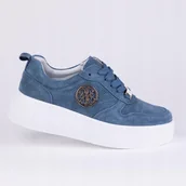 Półbuty damskie - Półbuty sportowe sneakersy damskie GOODIN GD-XW-1019 skóra niebieski 38 - miniaturka - grafika 1