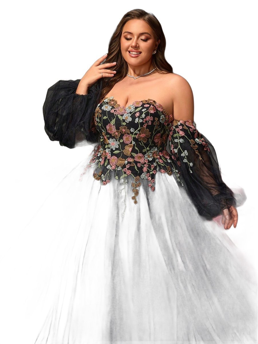 CZARNA SUKIENKA WIECZOROWA PLUS SIZE Z KORONKĄ I FALBANAMI 52 1LA