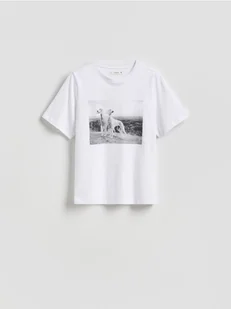 Reserved - T-shirt z nadrukiem - biały - Koszulki i topy damskie - miniaturka - grafika 1