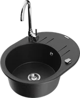 Zlewozmywaki z baterią - Mexen Kevin zlewozmywak granitowy 1-komorowy z ociekaczem i baterią kuchenną Telma, czarny/srebrny metalik - 6517-73-670200-00 - miniaturka - grafika 1