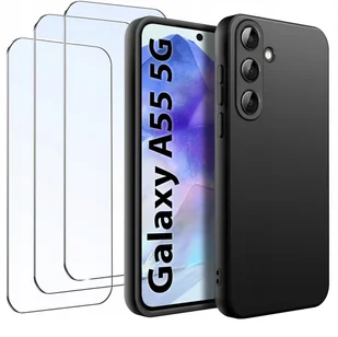 ZESTAW Etui do Samsung A55 5G Matowe Czarne Silikon Slim + 3 SZTUKI SZKŁO - Etui i futerały do telefonów - miniaturka - grafika 1