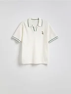 Swetry męskie - Reserved - Ażurowy sweter polo - złamana biel - miniaturka - grafika 1