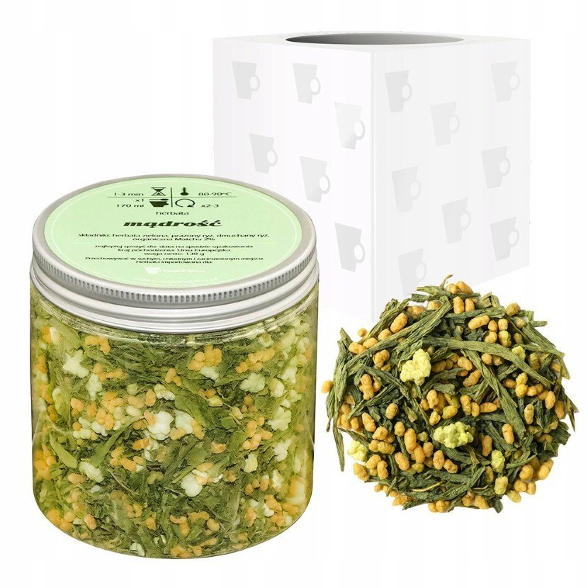 Zielona herbata MĄDROŚĆ matcha prażony ryż 130g - sypana liściasta herbata PREMIUM na prezent upominek podarunek Cup&You