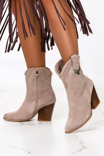 Beżowe botki kowbojki POLSKA SKÓRA Casu 2808-40 - Botki damskie - miniaturka - grafika 1