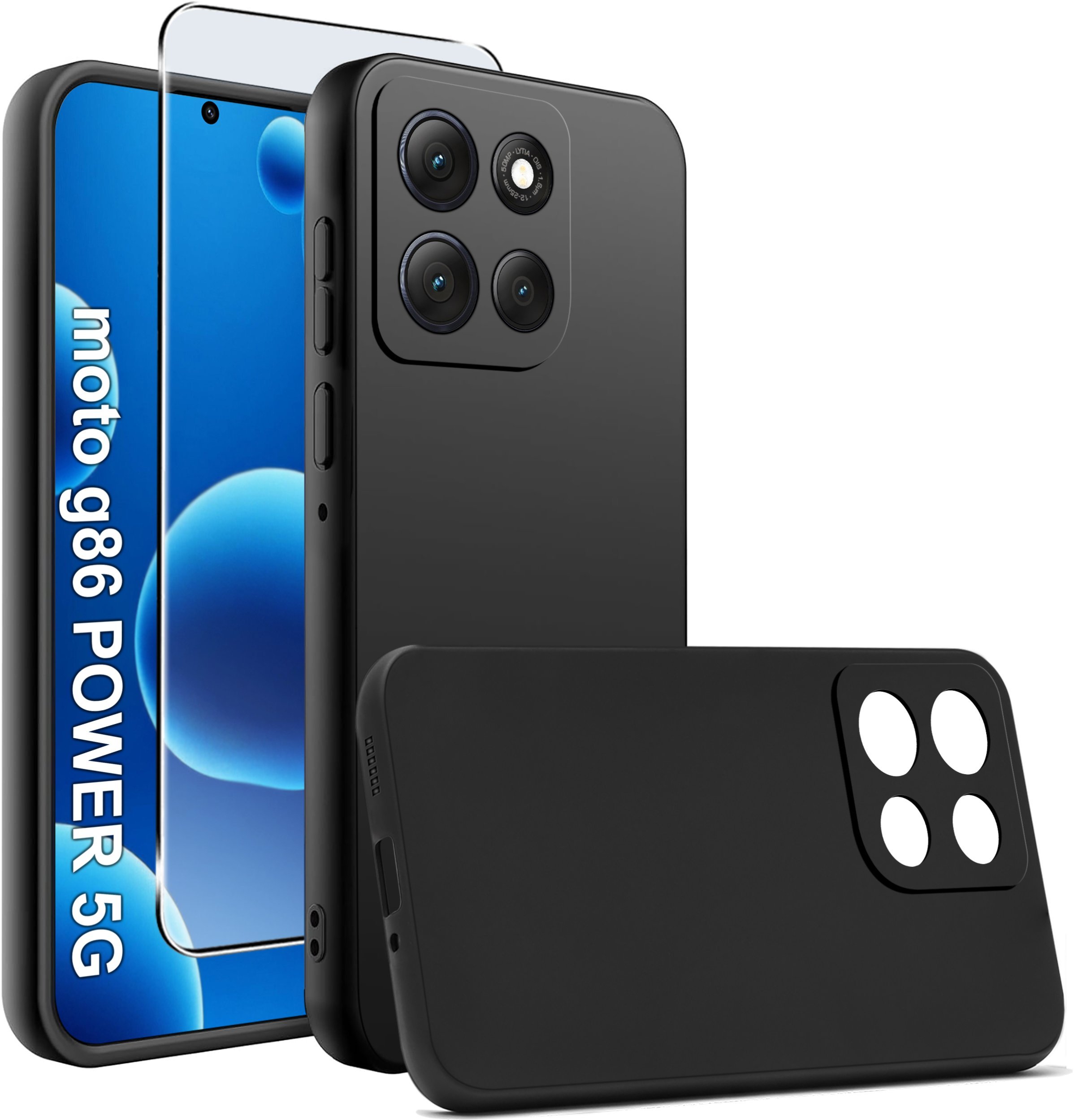 Etui Czarne Matowe Silikon Slim do Motorola G86 Power + SZKŁO 9H