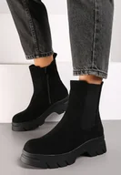 Botki damskie - Czarne Botki Sztyblety na Grubej Podeszwie z Elastyczną Cholewką Mavirae - miniaturka - grafika 1