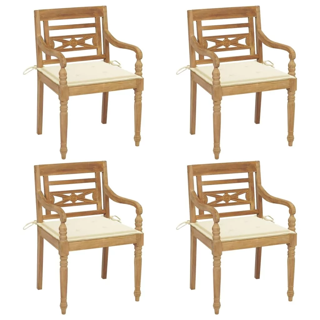 vidaXL Krzesła Batavia z poduszkami 4 szt. lite drewno tekowe 3073297