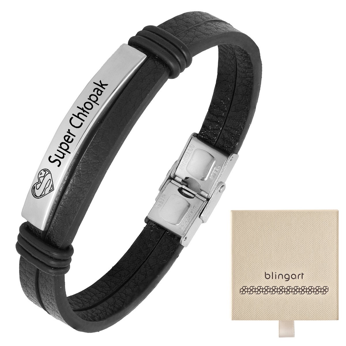 Bransoletka z grawerem skórzana męska czarna