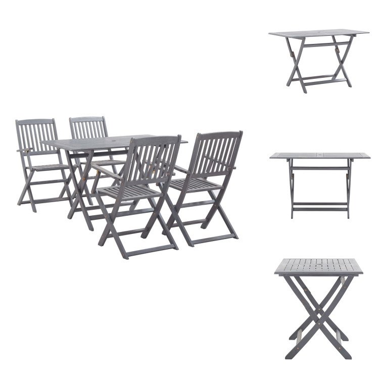 vidaXL 5-częściowy ogrodowy zestaw jadalniany z litego drewna akacjowego w kolorze szarym - Zestawy mebli ogrodowych