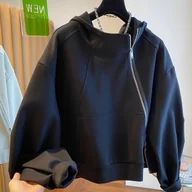 Kurtki damskie - TEMU Damska kurtka z kapturem na zamek błyskawiczny - Luźny krój, długi rękaw, jednolity , wiosenno-jesienna odzież wierzchnia z przednimi - miniaturka - grafika 1