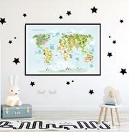 Plakaty - Plakat Mapa świata ze zwierzętami format A4 - miniaturka - grafika 1