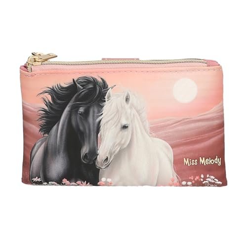 Depesche 13970 Miss Melody Blossom Pony - Portfel w kolorze różowym, z motywem konia, wzorem konia i złotymi detalami, portfel zapinany na zatrzask