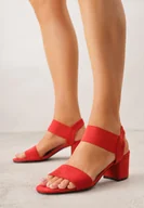 Sandały damskie - Czerwone Sandały z Imitacji Zamszu na Słupku Ianolis - miniaturka - grafika 1