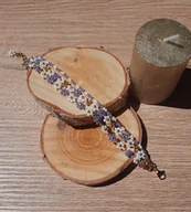 Bransoletki - Bransoletka z koralików Toho z kwiatkami – 3 nitki, rękodzieło, prezent, 14 cm - miniaturka - grafika 1