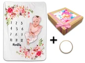 Koce i narzuty dla dzieci - Foto Mata Foto kocyk dla dziewczynki w ekologicznym pudełku - gotowy prezent dla noworodka + drewniana ramka, duży rozmiar: 100x130 cm - miniaturka - grafika 1