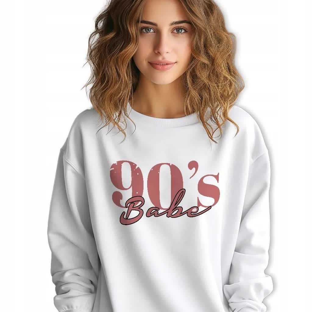 BIAŁA BLUZA Damska Dresowa 90's BABE Lyrics Wzory Rozmiar M
