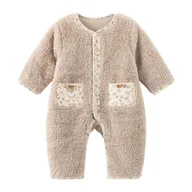 Kombinezony dla dzieci - Kombinezon dla Noworodka Bawełniany Długi Rękaw Pluszowy Beżowy 18-24 M - miniaturka - grafika 1