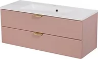 Szafki łazienkowe - Szafka łazienkowa pudrowy róż 100 cm MAGNOLIA z umywalką - złote uchwyty - miniaturka - grafika 1