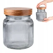 Pojemniki kuchenne - POJEMNIK SZKLANY SŁOIK RYFLOWANY 1L NA ŻYWNOŚĆ KAWĘ MĄKĘ DREWNIANA ZAKRĘTKA - miniaturka - grafika 1
