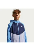 Kurtki damskie - Wodoodporna kurtka z kapturem dla dużych dzieci Nike Windrunner - Niebieski - miniaturka - grafika 1