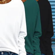 Bluzki damskie - TEMU 3 szt. Damskie T-shirty z Długim Rękawem i Okrągłym Dekoltem - Jednokolorowe Casualowe Bluzki na Wiosnę i Jesień, Miękka Mieszanka Poliestru, - miniaturka - grafika 1