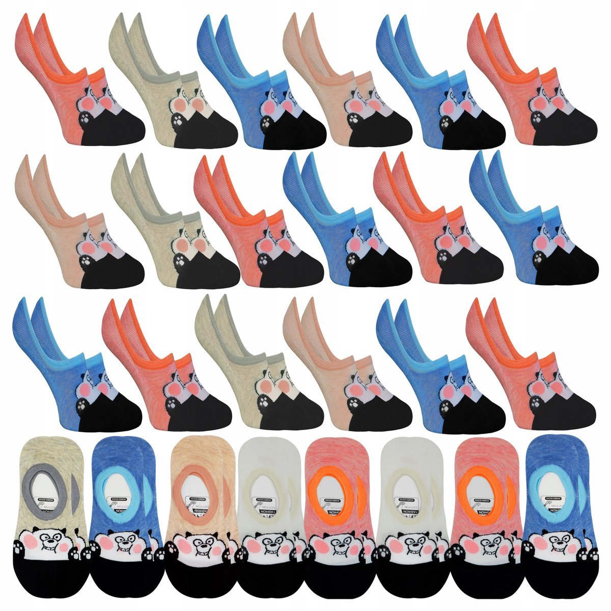 18-PAR Stopki Damskie Bawełniane Balerinki Skarpetki Sylikon na pięcie