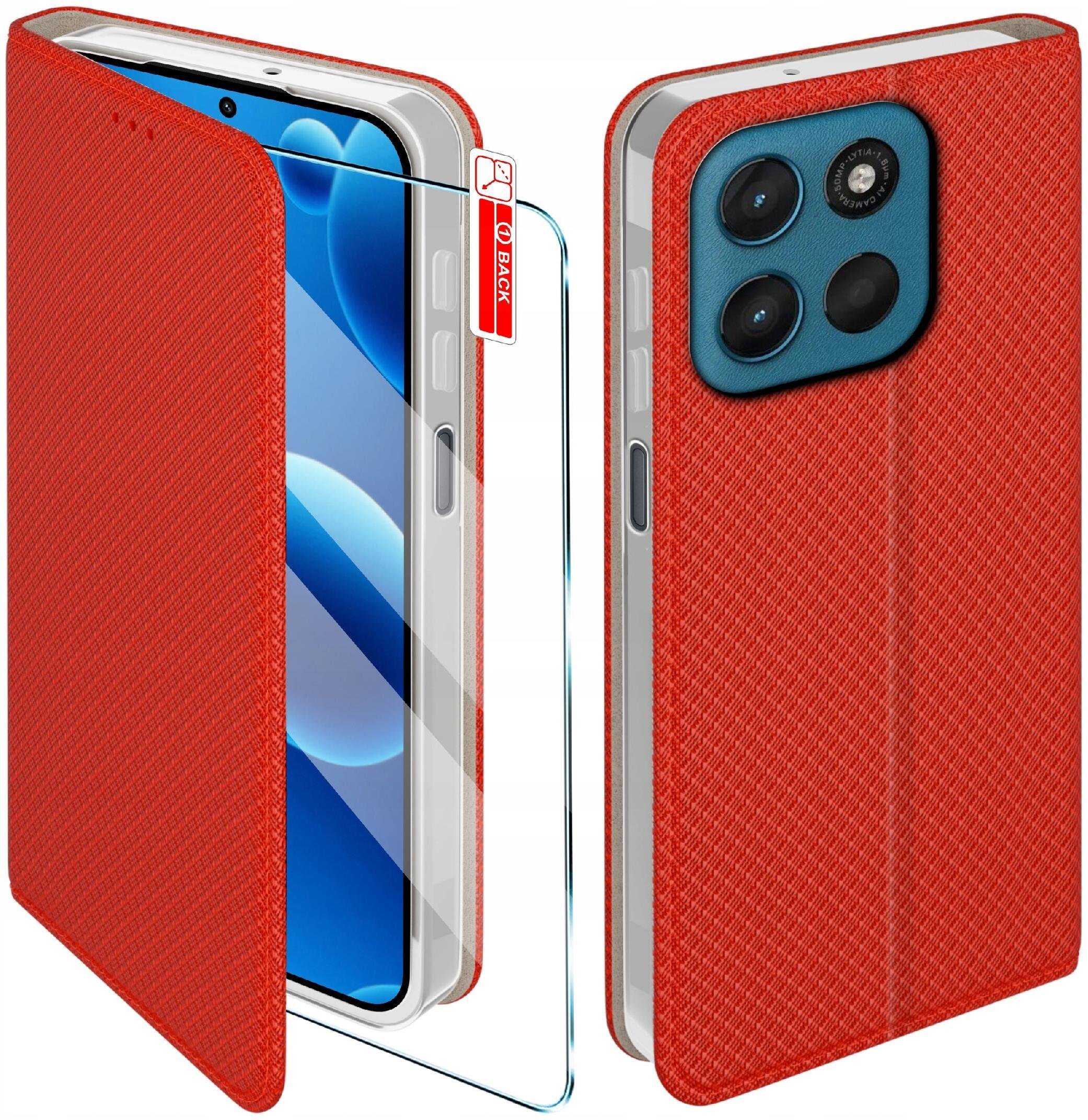 krainaGSM Etui MAGNET do Motorola G57 G57 Power Zamykane Czerwone Futerał +Szkło 9H