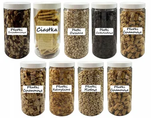 POJEMNIK PLASTIKOWY SŁOIK BIAŁA ZAKRĘTKA 1,5L 9 SZTUK + ETYKIETY - Pojemniki kuchenne - miniaturka - grafika 1