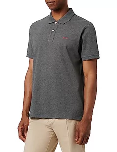 GANT Męska koszulka polo REG Contrast Pique SS Rugger, antracyt melanż, standardowa, Antracyt melanż, L - Koszulki męskie - miniaturka - grafika 1