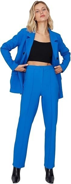 TRENDYOL NIEBIESKIE ELEGANCKIE SPODNIE CYGARETKI WYSOKI STAN 42 J7A