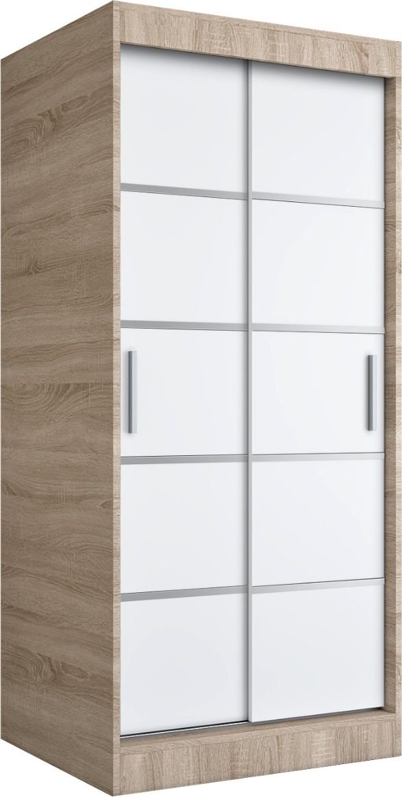 MKPOL Szafa przesuwna MODUO COMFORT 90 dąb sonoma/biała mat z listwami