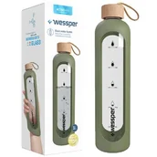 Shakery i bidony sportowe - Butelka szklana z etui silikonowym, Wessper, 1L, oliwkowa - miniaturka - grafika 1