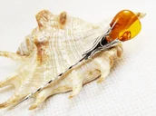 Broszki - Szpilka srebrna z bursztynem, handmade 8180-69 - miniaturka - grafika 1