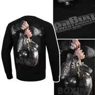 Bluzy męskie - Bluza Męska Bez Kaptura Crewneck Pit Bull Boxing Fd Czarna R. L - miniaturka - grafika 1
