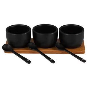 Hit Miseczka kokilka porcelanowa CZARNA 3 szt na podstawce tacy + łyżeczki 121664 - Miski i półmiski - miniaturka - grafika 1