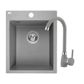 Zlewozmywaki z baterią - Zlewozmywak LAVEO Chichi SBHA510T Szary + bateria - miniaturka - grafika 1