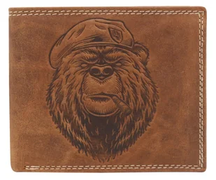 Portfel Męski Skórzany ALWAYS WILD Skóra Naturalna Poziomy Bez Zapięcia Dwa Skrzydełka N992 "MIŚ" KONIAKOWY 13 x 10 x 2 [cm] - Portfele - miniaturka - grafika 1