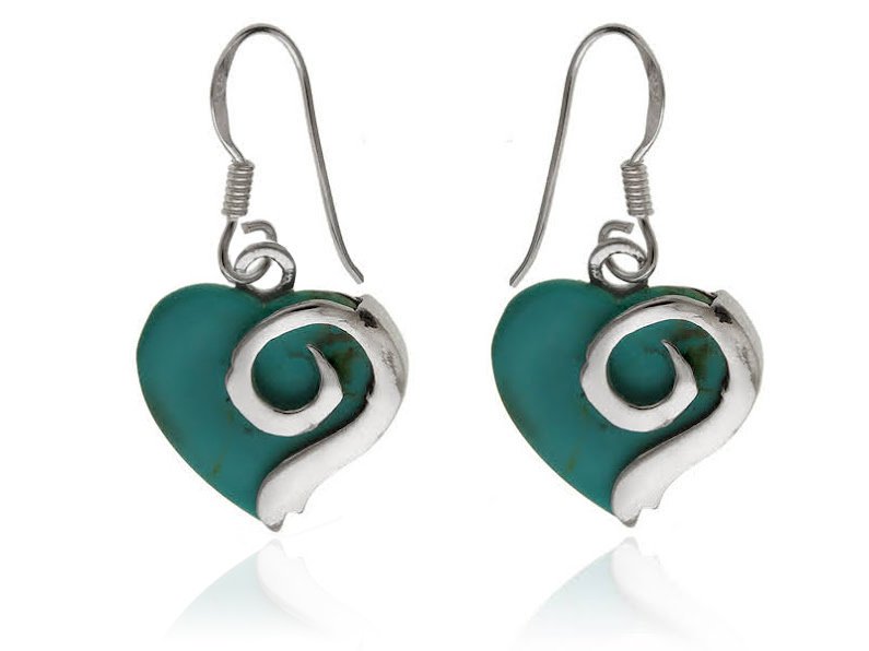 Kolczyki serca z kamieniem turkus k3305