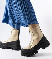 Botki damskie - Beżowe masywne botki na zamek Morley-37 - miniaturka - grafika 1