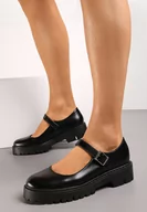 Półbuty damskie - Czarne Klasyczne Półbuty ze Sprzączką na Grubej Podeszwie Nerlita - miniaturka - grafika 1