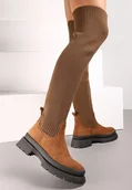 Kozaki damskie - Brązowe Kozaki za Kolano z Elastyczną Cholewką Uruau - Renee - miniaturka - grafika 1